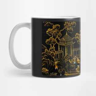 black and gold oriental silk pagodas Mug